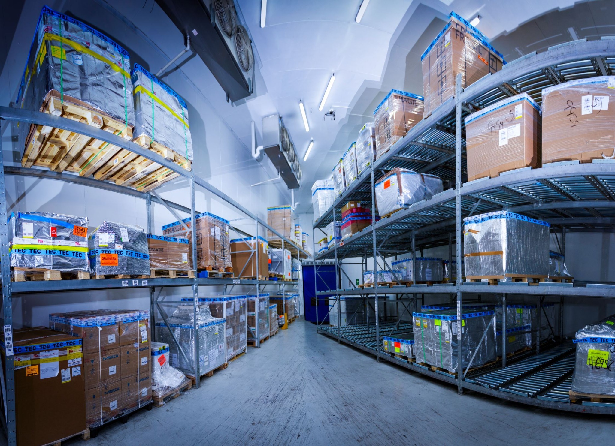 Cold storage warehouse with palletized pharmaceutical products